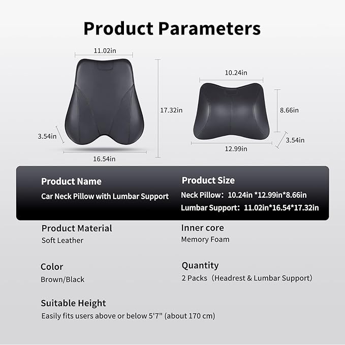 2 PCS Memory Foam Car Headrest Neck Pillow Lumbar Support Cushion for Ford F150 F250 F350 Explorer Transit Bronco Sport Accessories, Relieve Fatigue for Long Trips Driving Home Office
