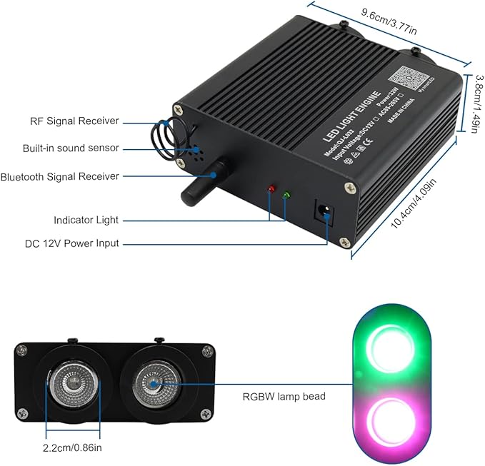 AKEPO 2 Light Color 32W Dual-Head RGBW Music Activated Fiber Optic Lights, 670pcs of Mixed Optical Fibers in 13.1ft+ Small APP Control Fiber Optic Star Ceiling Light Kit for Car Headliner Star/Home
