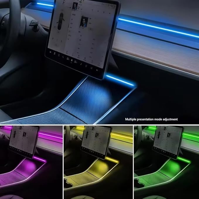 Interior Neon Lights for Tesla Model Y/3, Dreamcolor Acrylic Interior Car LED Strip Light for Tesla, Dynamic Chasing Music Sync Neon Ambient Lighting Kits for Tesla Model Y/3 (2 Strip Set B)