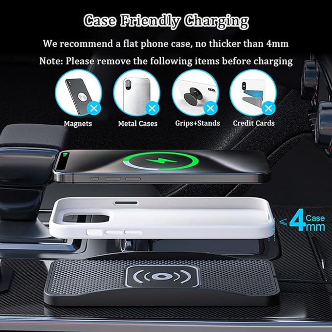 Wireless Car Charger Pad for Nissan Armada Ariya Juke Kicks Murano Pathfinder Rogue Xterra 2000-2026, Type-C/USB 20W Car Wireless Charger Non-Slip Phone Charging Pad Car Accessories