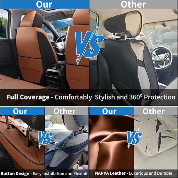 Car Seat Covers Custom Fit for Chevrolet/Chevy Cobalt 2004-2010 , Premium Faux Leather Waterproof Car Seat Protectors with Lumbar Support, Breathable Anti-Slip Easy to install(Black&Brown,Full set)