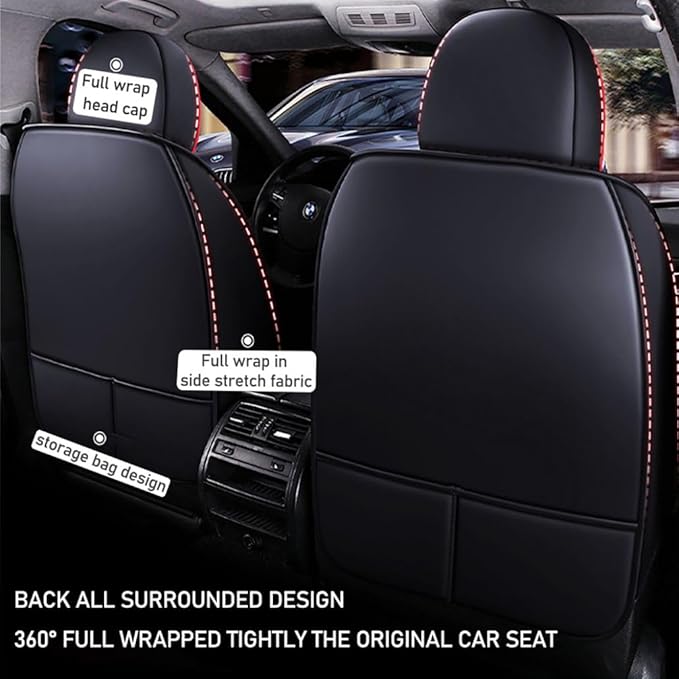 for Chevy Equinox Seat Covers 2005-2026, Full Coverage Customized Car Seat Covers, Premium Leather Waterproof Stain-Resistant Easy to Install (Standard 5 Seats, Black&Red)
