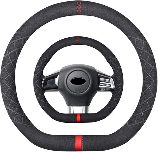 Suede D Shape Steering Wheel Cover,Compatible with Subaru WRX Suede Leather Sport Non-Slip Wheel Cover Car Interior Accessories 15 inch for Man and Women