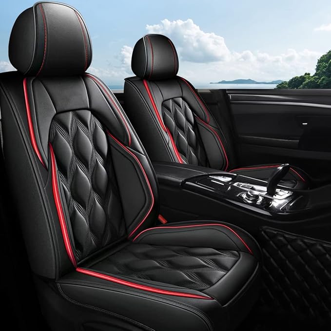 AOMSAZTO Car Seat Cover Full Set 5 Seats Fit for Subaru Impreza 2012-2025 2026 Leather Car Seat Cushion Protector Compatible Airbag Waterproof Automotive Seat Covers Black