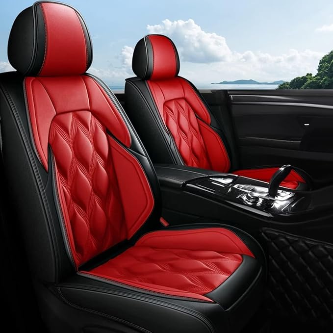 AOMSAZTO Car Seat Covers Full Set Fit for Volkswagen Taos 2022-2026 Waterproof Faux Leather Car Seat Cushions Automotive 5 Seat Covers Set（Black&Red）