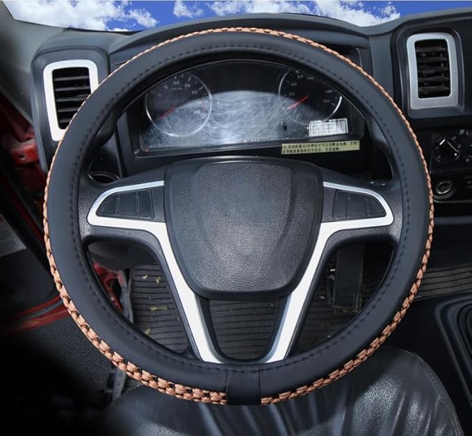 Size 16-20 Inch Ice Silk Ventilation Multi-Style Comfy Grip Steering Wheel Cover for Truck, Bus, Big Rig Trucker,SUV， Anti-Slip Design 16-20 Inch (Brown, 19)