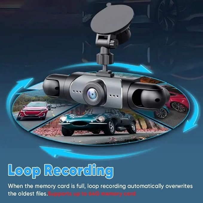 Saker Full View Car Dashcam System, 360° 4-Channel Dash Cam with Front Rear Left Right Cameras, 4K Recording, Enhanced Night Vision, Parking Monitor, G-Sensor (with 128GB SD Card)