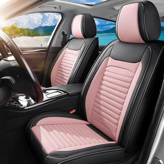 Car Seat Covers Full Set Fit for Toyota 4Runner 2001-2025,2026, Premium Faux Leather Car Seat Protector,Breathable Anti-Slip Full Wrapping Edge Seat Covers(Black&Pink,Full Set)