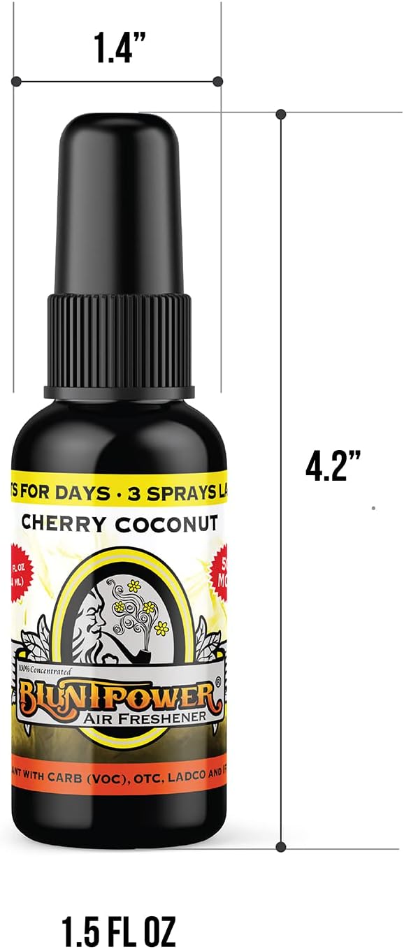 BluntPower (Cherry Coconut, 1 Pack) Concentrated Air Freshener for Room and Car Spray - Oil-Based Diffuser Spray Bottle - Long-Lasting Bathroom Spray, Car Freshener, & Odor Eliminator Spray
