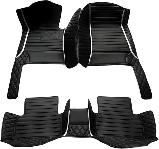 Customize Car Floor Mats for 99% Sedan SUV Sports Car All Weather Leather Full Coverage Waterproof Non-Slip Vehicle Lining Pads (Black White Stitching)