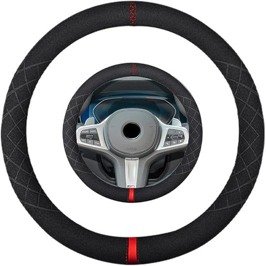 Suede Steering Wheel Cover,Compatible with BMW 325 330 525 530 540 745 M3 M5 X5 Suede Leather Sport Non-Slip Wheel Cover Car Interior Accessories 15.5 16 inch for Man and Women