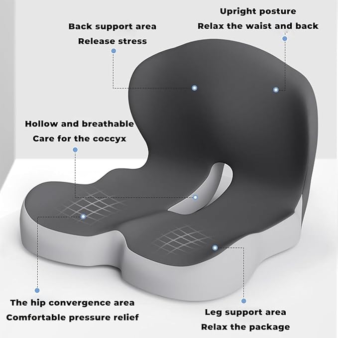 Back and Seat Cushion, Car Seat Cushion, Soothe+ Cushion, Memory Foam L-Shaped Integrated Seat Cushions Lumbar & Lower Back Support for Office Chair, Car (A-Black Grey)
