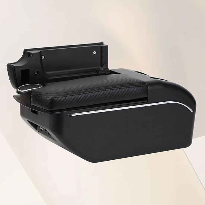 AULPHIKE Compatible with Nissan Versa Armrest 2007-2011 Car Center Console Organizer Armrests Double Door Storage with USB Ports（Carbon Fiber Style）
