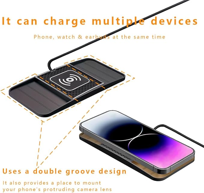 Wireless Charging Pad for Car for Chevrolet Equinox 2005-2026, DIY Trim-to-Fit Slim Non Slip Fast Charger Car Wireless Charging Pad 30CM Cable,B 30cm USB Plug Cable