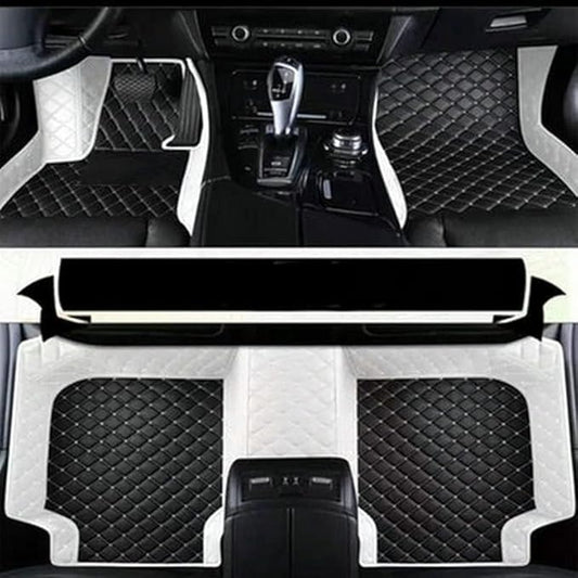 Custom Car Floor Mat Compatible with 97% Car Models Luxury Leather All Weather Waterproof Anti-Skid Full Coverage Car Mats (White with Black)