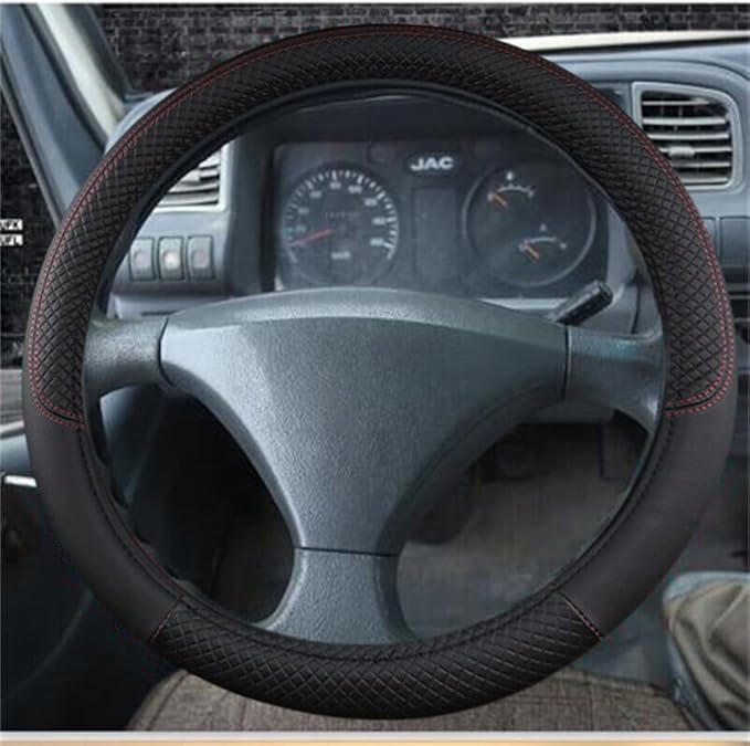 Car Semi Truck Van Leather Steering Wheel Cover Fits 14 15 16 17 18 19 Inch Maximum Grip Non Slip Durable Universal Fit for Most Vehicles (50cm/19.5in,Black)