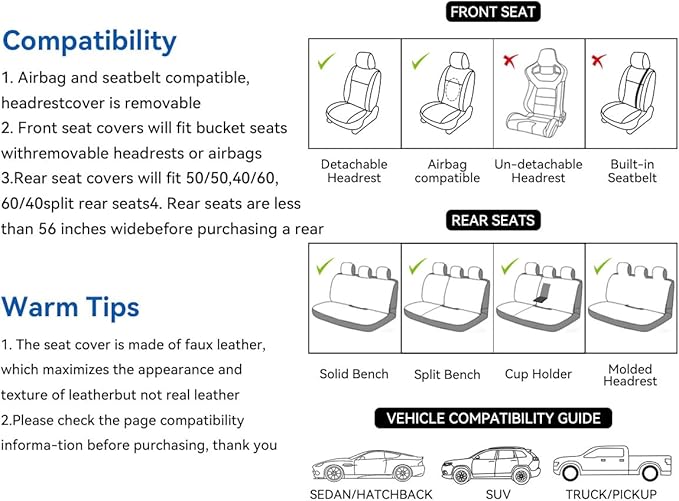 Car Seat Covers, Premium Leather Car Seat Covers, Waterproof and Breathable Seat Covers, Universal Car Seat Protector Fit for Cars, Trucks, SUVs, Pick-ups (Gray, 2 PCS Front Seat)