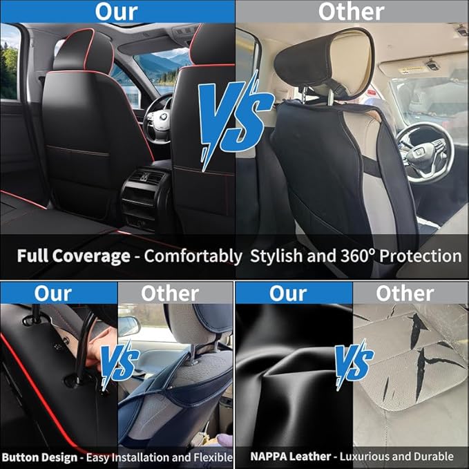 Car Seat Covers Custom Fit for Chevrolet/Chevy Volt 2010-2019 , Premium Faux Leather Waterproof Car Seat Protectors with Lumbar Support, Breathable Anti-Slip Easy to install(Black&Red,Full set)