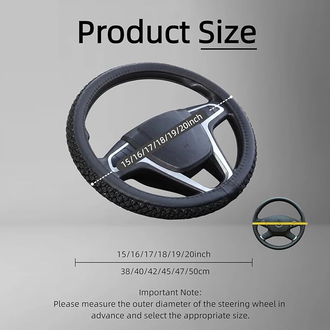 Size 16-20 Inch Ice Silk Ventilation Multi-Style Comfy Grip Steering Wheel Cover for Truck, Bus, Big Rig Trucker,SUV， Anti-Slip Design 16-20 Inch (Black, 17)