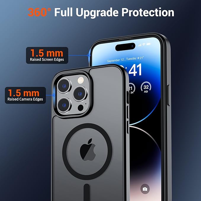 SUPFINE Magnetic for iPhone 14 Pro Max Case (Compatible with MagSafe) (Military Grade Drop Protection) Translucent Matte Shockproof Phone Cover,Black