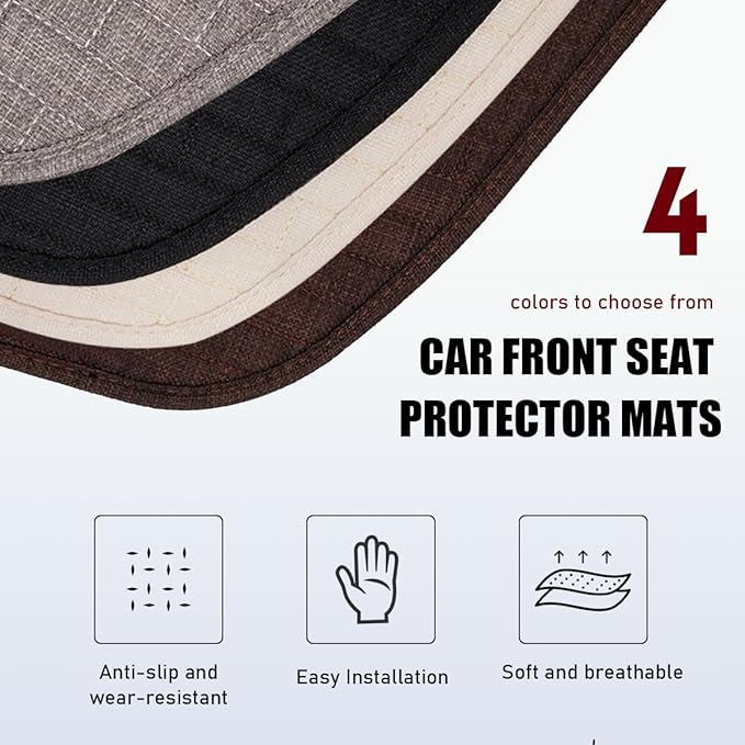 4PCS Car Seat Cover Pad, Breathable Auto Front Seat Bottom Cushion Mat & Seatback Cover, Soft Comfortable Vehicle Full Seat Protector, Universal Truck SUV Car Accessories (Black)