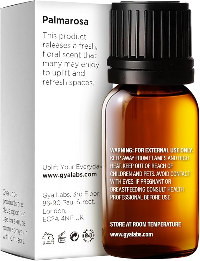 100% Pure Palmarosa Essential Oil - 0.34 Fl Oz - Palmarosa Oil for Hair, Skin, Diffuser, Aromatherapy & DIY Candle Making Scent