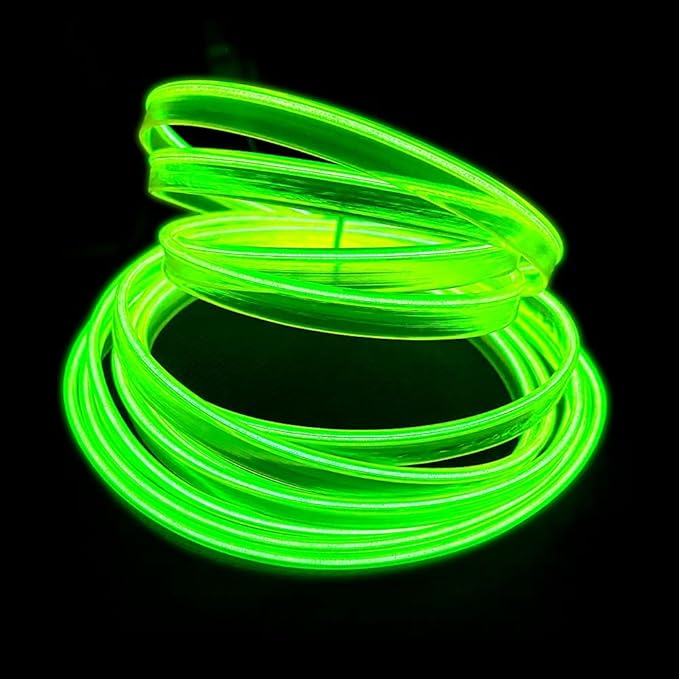 MaxLax El Wire Lemon Green Interior Car LED Strip Lights, 10m neon Wire 12V with Fuse Protection for Automotive Car Interior Decoration with 6mm Sewing Edge