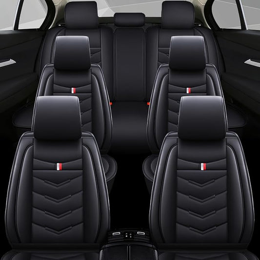 Car Seat Cover 6 Seats for Ford Explorer 2000-2026, Waterproof Durable Compatible Airbag, Premium Leather Seat Protector(6 Seats Standard,Black)