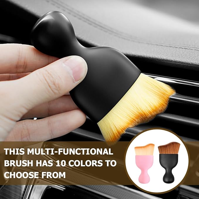 Blilo Car Interior Detailing Brush with Dust Cover, Auto Soft Hair Cleaning Brushes, Scratch Free Curved Dirt Collectors, for Vehicle Dashboard Air Conditioner Vents Leather(White/Purple)