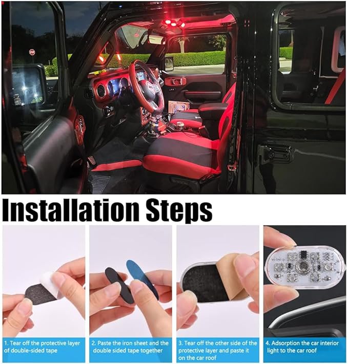 4PCS Wireless Car Interior LED Lights 7Colors USB Rechargeable Car LED Touch Light with 6 Super Bright LED Lamp Beads Car Interior Ambient Light Universal Vehicle Accessories for Car Decor