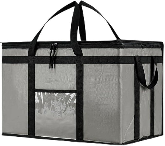 NZ home Insulated Bags for Food Delivery (3XL PRO) Grocery Shopping Cooler Bag, Pizza Delivery, Hot & Cold Catering Tote, Reusable, Foldable & Heavy Duty (Gray)