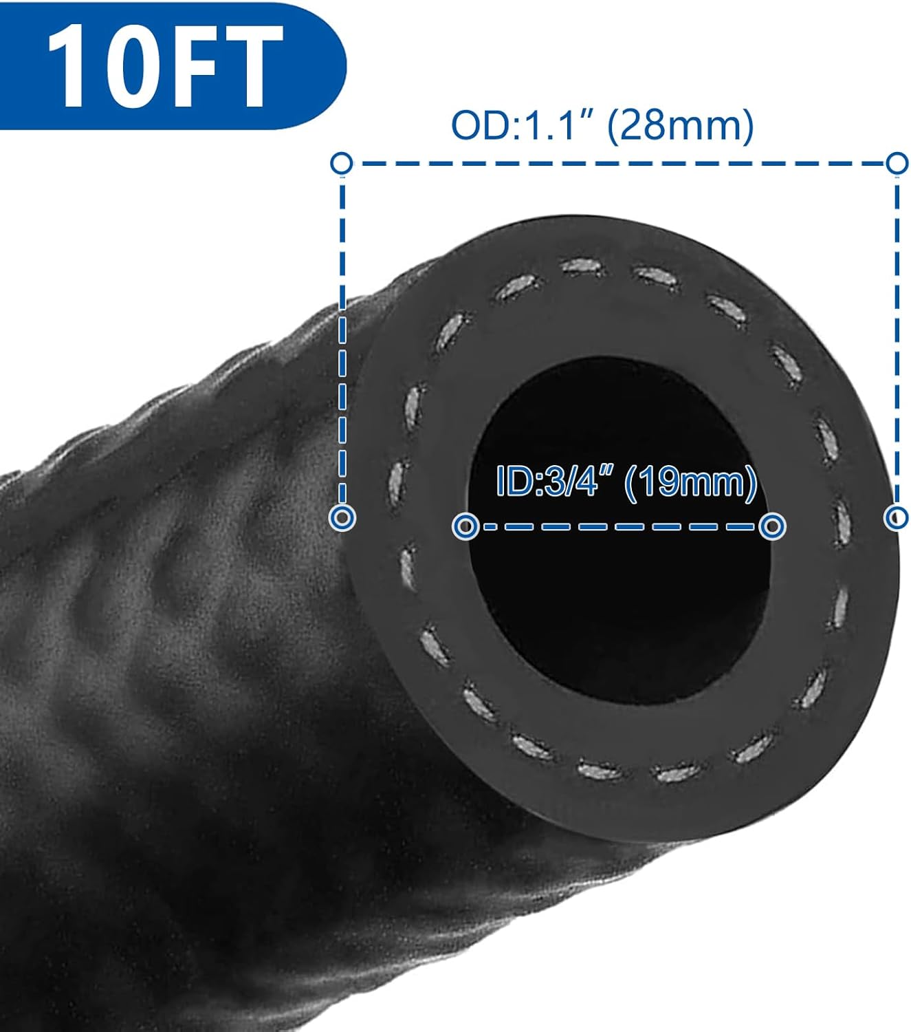 LokoCar Rubber Fuel Hose Line Push Lock 3/4" ID SAE 30R7 NBR 10ft 300PSI Black