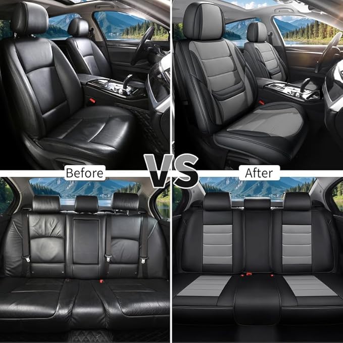 Car Seat Covers Full Set Fit for Buick Verano 2012-2017, Premium Faux Leather Waterproof Car Seat Protectors with Lumbar Support, Breathable Anti-Slip Easy to Install(Black&Gray,Full Set)