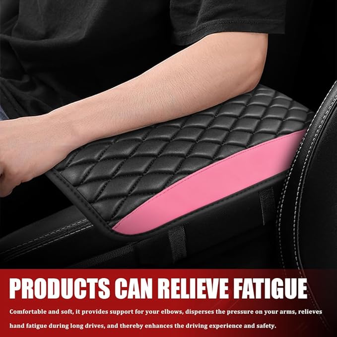 Car Center Console Cushion Pad, Armrest Cover for Car, Leather Waterproof Armrest Seat Box Cover, Auto Accessories Comfortable Arm Rest Box Cushion Pad for Most Vehicles (Pink)