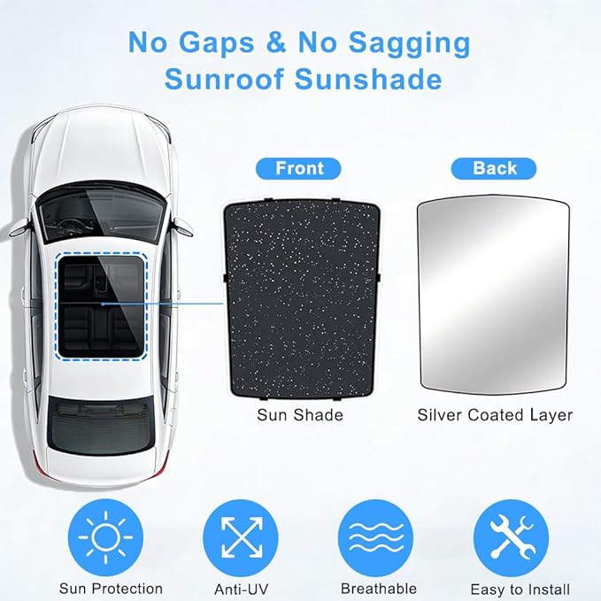 Car Sunroof Shade Compatible with Tiguan 2010-2017 5-Door SUV, Foldable Glass Roof Sunshade with Storage Bag, Heat Insulation Sun Protection Roof Interior Sunshade