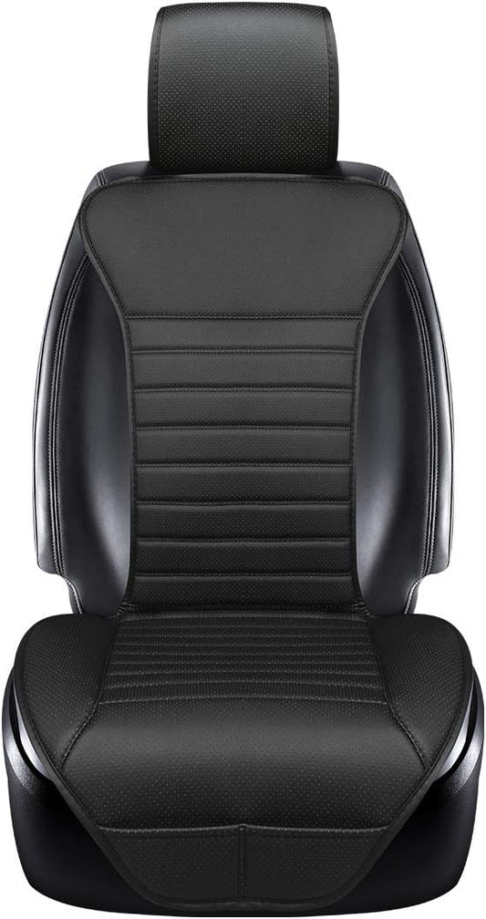 Universal Car Seat Cover PU Leather Car Seat Cushion Driver Seat Cover with Backrest- Car Front Seat Protector Fits 95% of Vehicles-1 Piece (Black-B)