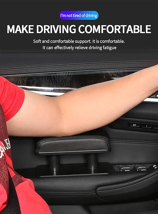 JEYODA Car Armrest Pad, Left Elbow Support, General Leather Booster Pad, Central Armrest Box, Adjustable Armrest (Brown)
