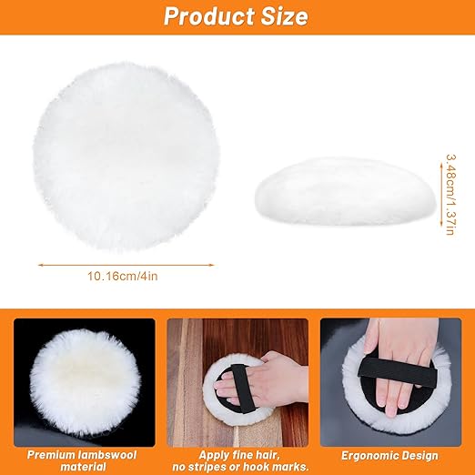 4PCS 4'' Lambswool Stain Applicator Pads for Wood Furniture Floors, Latex,Oil Finishes, Reusable Wax Applicator Staining Pads for Buffing Polishing
