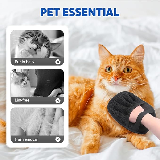 3 Pack Pet Hair Removal Glove, 2025 Upgrade Pet Hair Remover Electrostatic Gloves, Pet Hair Removal Tool Pet Hair Remover Mitt, Reusable Cat Grooming Gloves for Dogs, Cats, Furniture & Clothes
