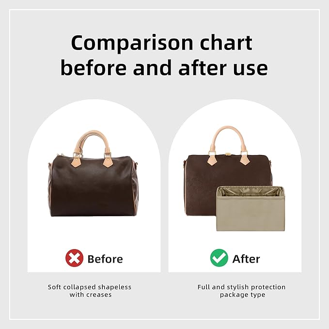 DGAZ Silk Purse Organizer Insert Fits LV Speedy 16/20/25/30/35/45 bags，Silky Smooth Bag Organizer，Luxury Handbag & Tote Shaper（Etoupe grey，SP45）