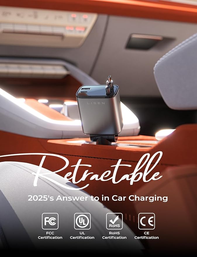 Gifts for Mothers Day 2026, LISEN Retractable Car Charger for iPhone 17, Personalized Friend Gifts for Cute Women Birthday Unique, Gift Ideas for Wife, Sister, Daughter, Aunt