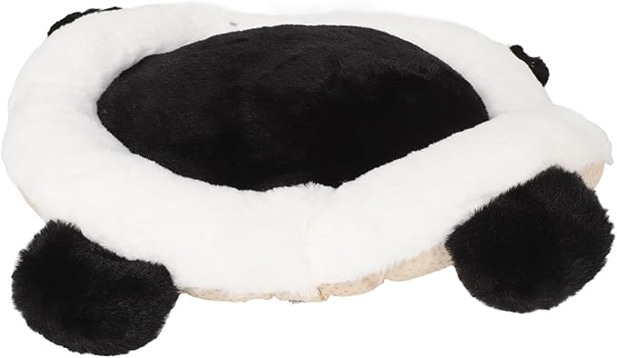 Cute Panda Car Seat Cushion with Lumbar Support, Rabbit Fur Round Pad, Black Auto Seat Pillow for Adults, Comfortable Cushion for Extended Trips and Travel