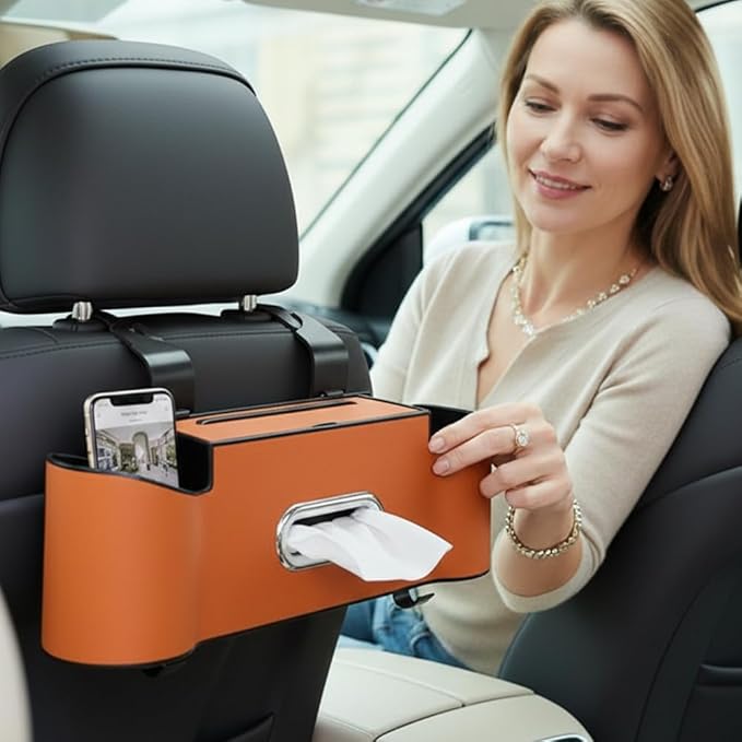 3-in-1 Car Backseat Organizer, 2026 New Multifunctional Back Seat Car Organizer with Cup Holder, Tissue Box, Trash Bin & Hooks for Hold Phones, Snacks, Drinks, Handbags (1, Red)