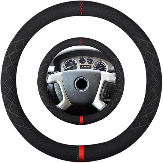 Suede Steering Wheel Cover,Compatible with Cadillac Escalade Suede Leather Sport Non-Slip Wheel Cover Car Interior Accessories 15.5 16 inch for Man and Women