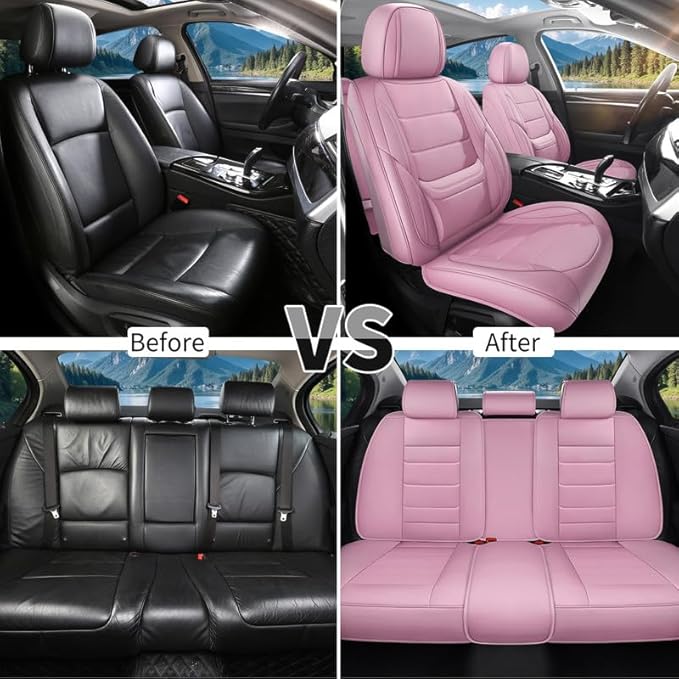 Car Seat Covers Full Set Custom Fit for Chevrolet/Chevy Equinox 2005-2026 - Premium Leather with Lumbar Support, Breathable, Anti-Slip & Excellent Seating Experience (Pink, Full Set)