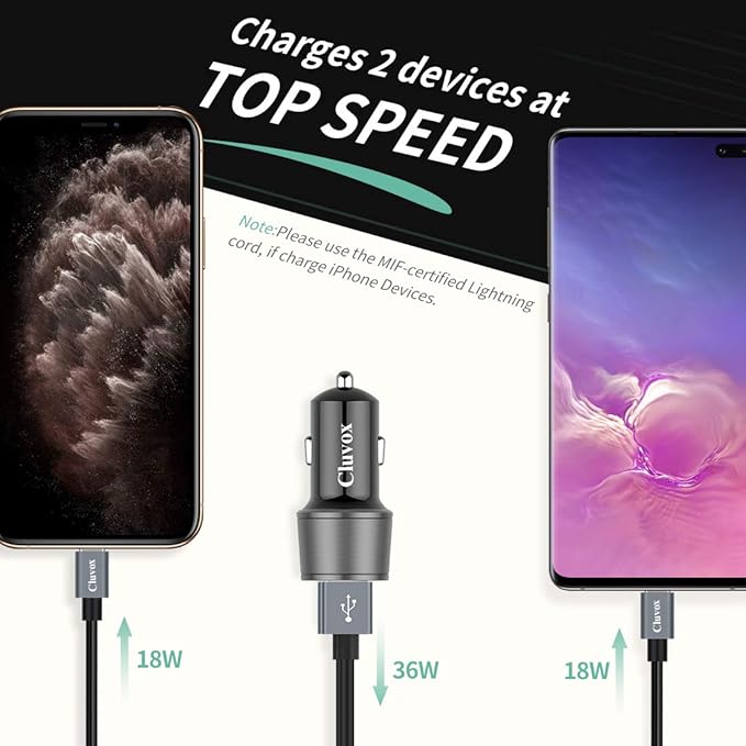 Rapid USB C Car Charger, Compatible for Samsung Galaxy S26/S25 Plus/Ultra/S24/S23/S22/S21/Note 20/10/S20/S10+/S9/A56/A36/A50/A70, Quick Charge 3.0 Dual USB 18W Fast Car Charger+ Type C Cable 6.6ft