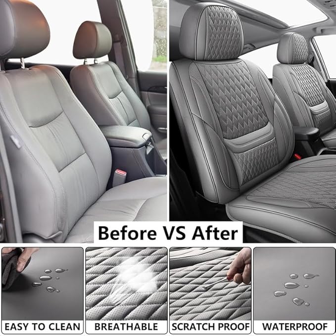 Car Seat Covers Full Set Custom Fit for Chevrolet/Chevy Trax 2015-2026 - Premium Faux Leather with Lumbar Support | Breathable, Waterproof, Anti-Slip, Durable (Gray,Full Set)