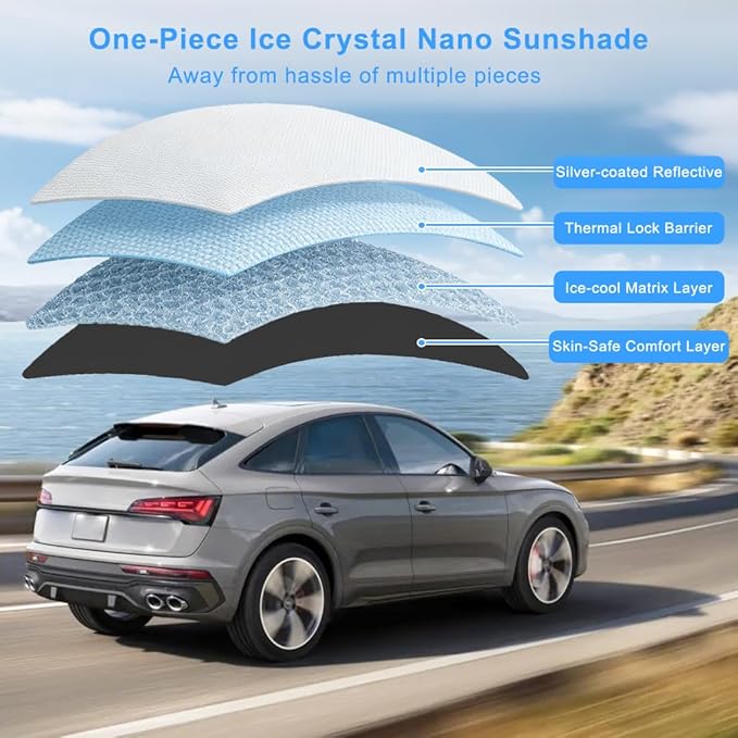 Car Sunroof Compatible with Q5 2017-2009 5-Door SUV, Foldable Glass Roof Sunshade with Storage Bag, Heat Insulation Sun Protection Roof Interior Sunshade, Black