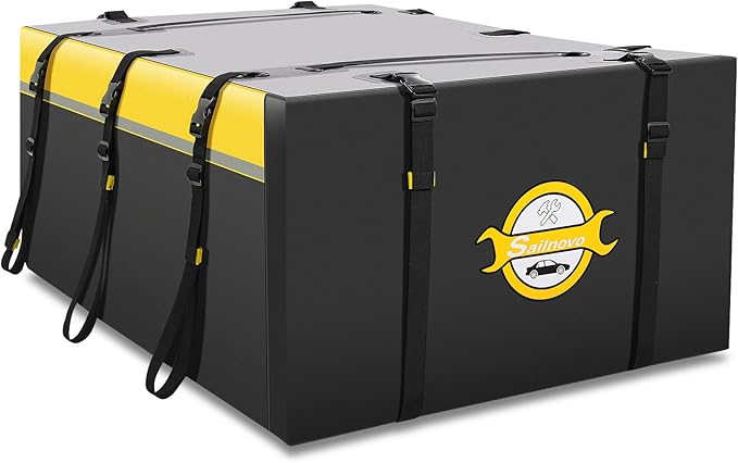 Sailnovo Car Rooftop Cargo Carrier Bag 20 Cubic, PVC Vehicle Soft-Shell Car Top Carrier for Cars with/Without Roof Rack, Waterproof Roof Bag Includes Anti-Slip Mat,10 Reinforced Straps, Yellow