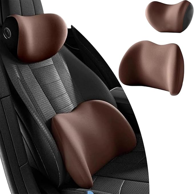 Headrest Lumbar Pillows Car Seat for Toyota Land Cruiser 2000-2025, Ergonomic Neck Back Support Cushion, Comfortable Breathable Washable Cover, Memory Foam, Brown